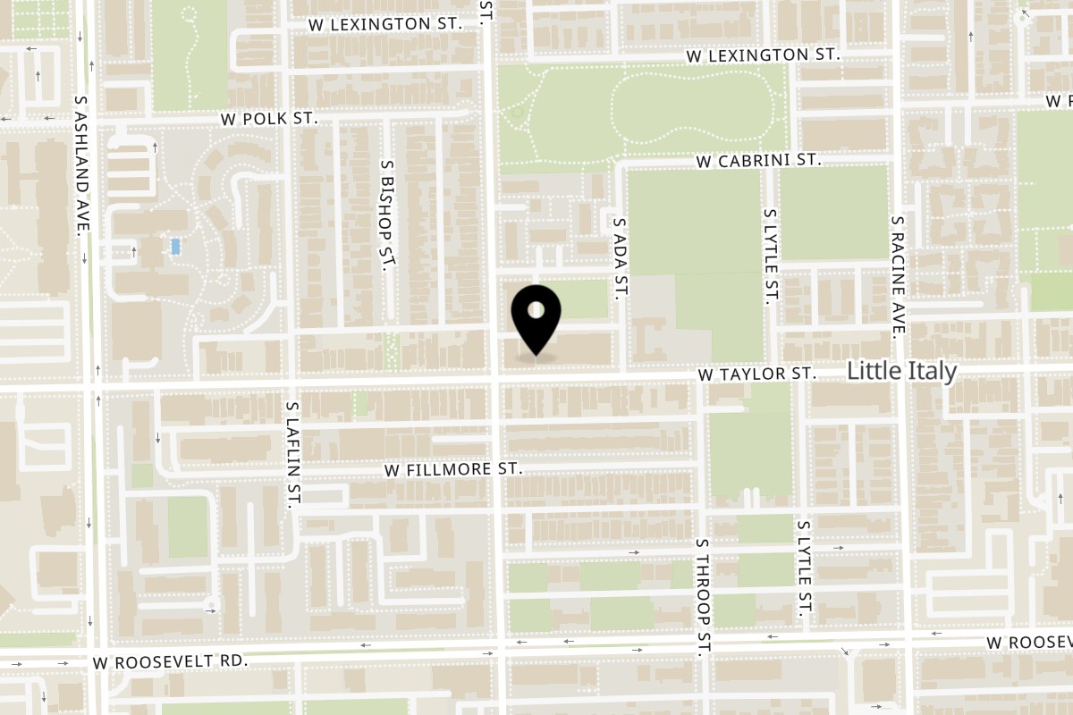 Map showing the location of MiMi's Craft Kitchen on 1352 W Taylor St in Chicago